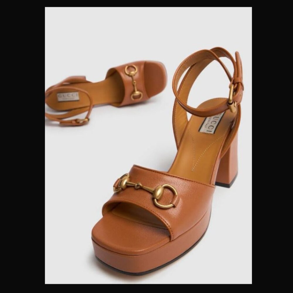 Gucci Quentin Granada Kid Lady Horsebit Platform Heeled Sandals 39